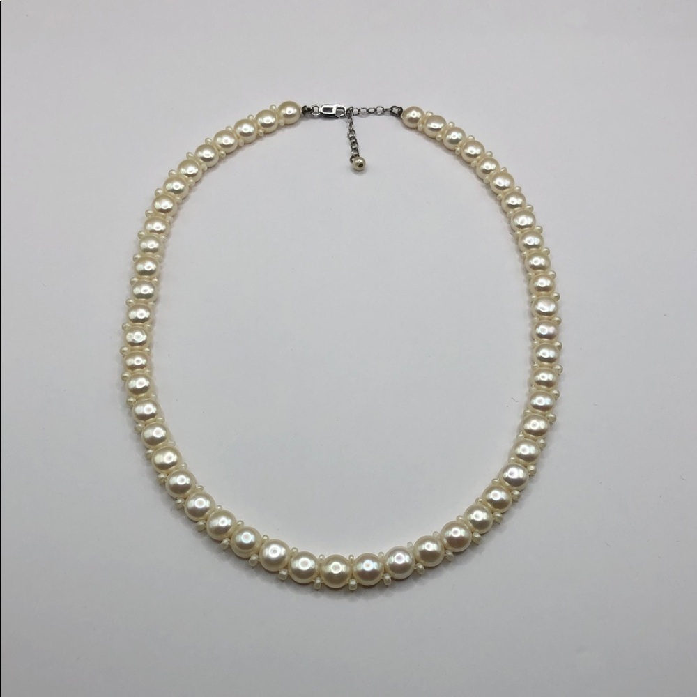 Genuine cultured button pearl sterling silver 925 collar necklace formal bridal.